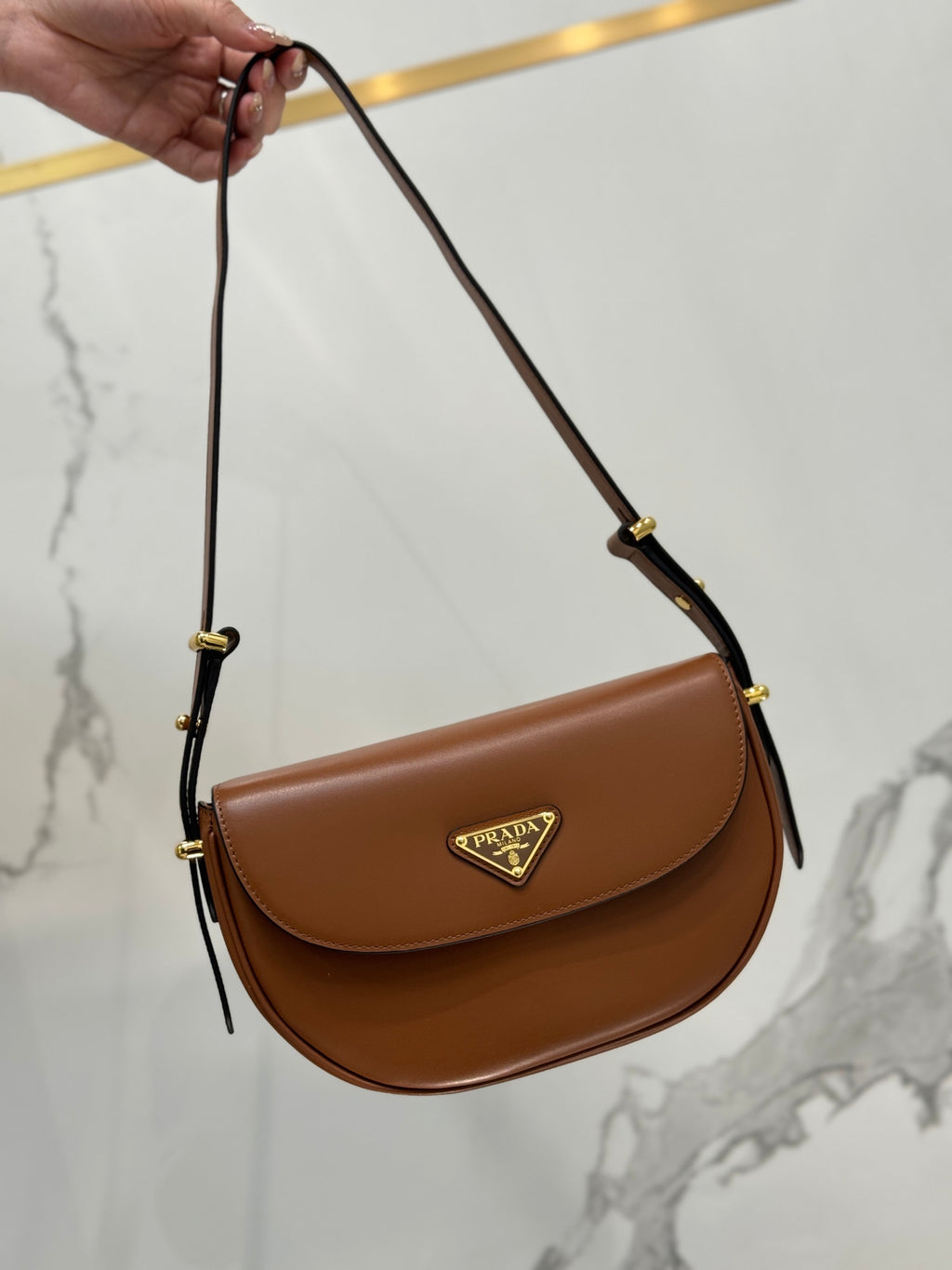 Cognac PA Leather Shoulder Bag With Flap
