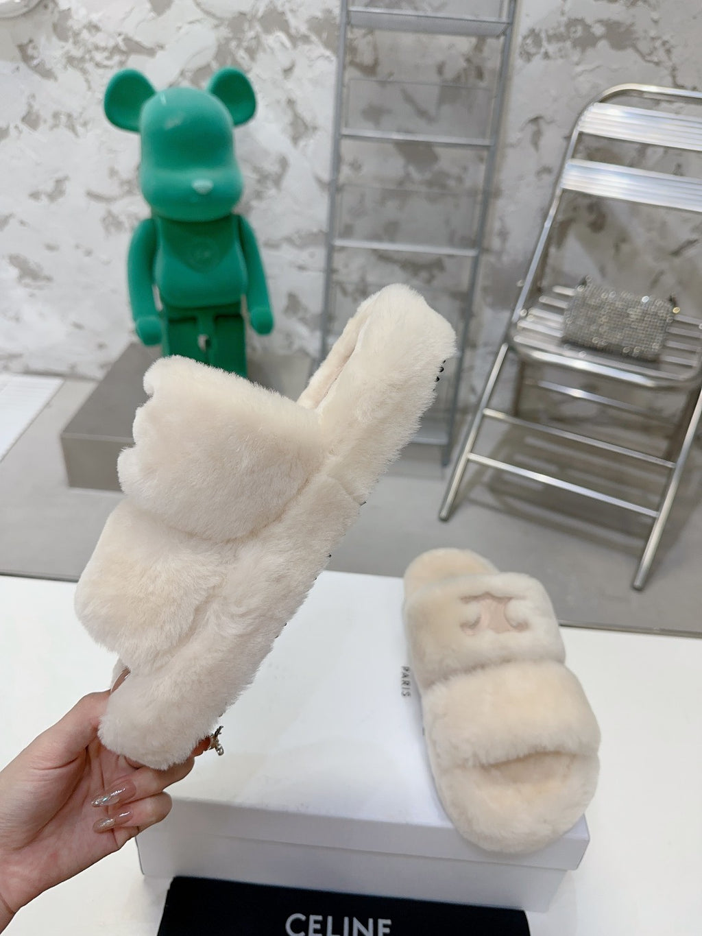 Beige/Nude Fur Slides