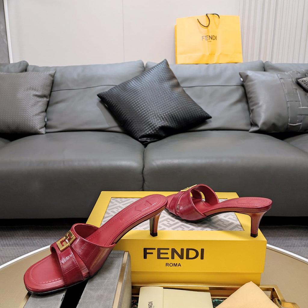 Red Leather Medium-Heeled Sandals