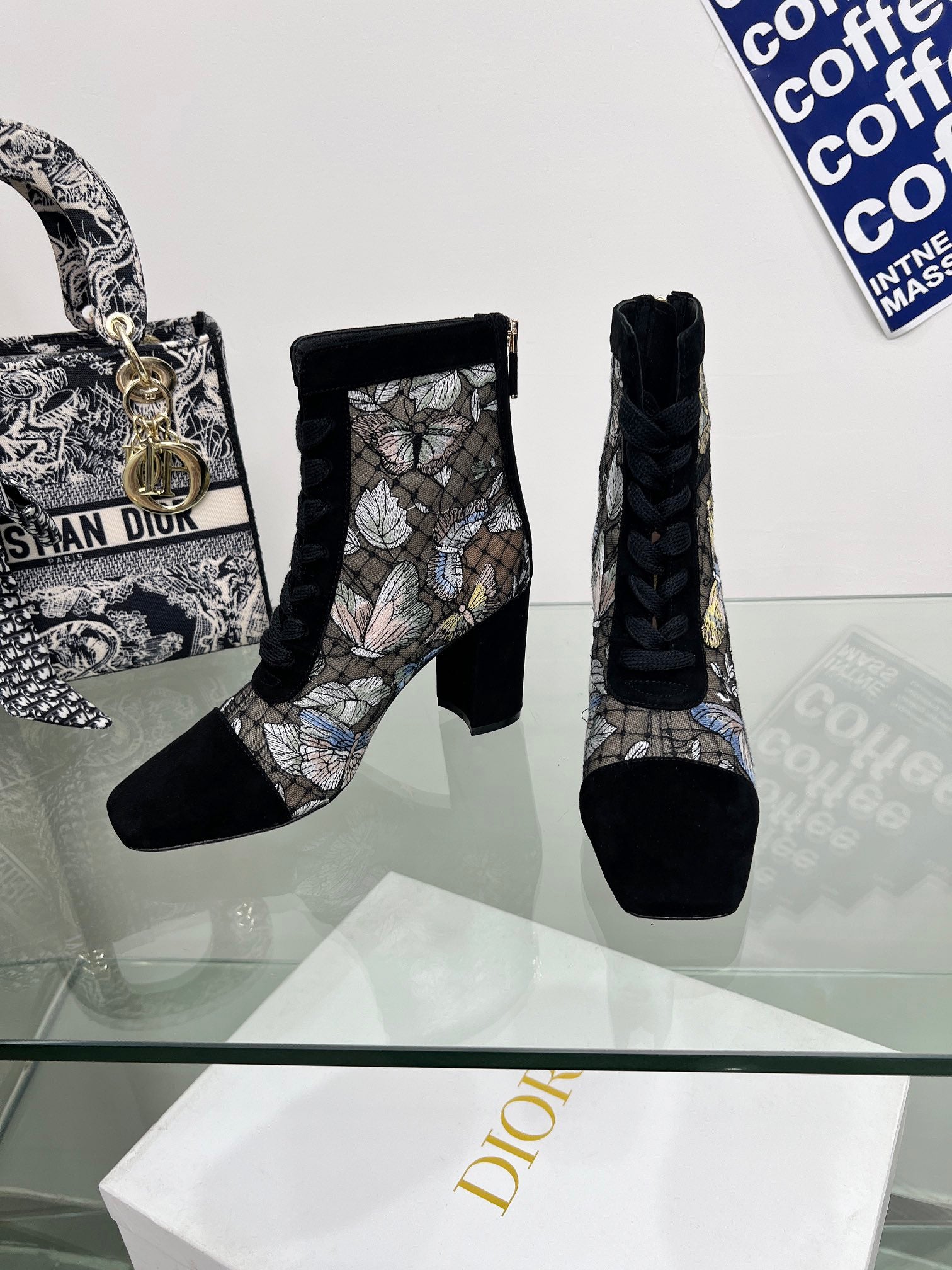 Transparent Mesh & Suede ND Heeled Ankle Boot