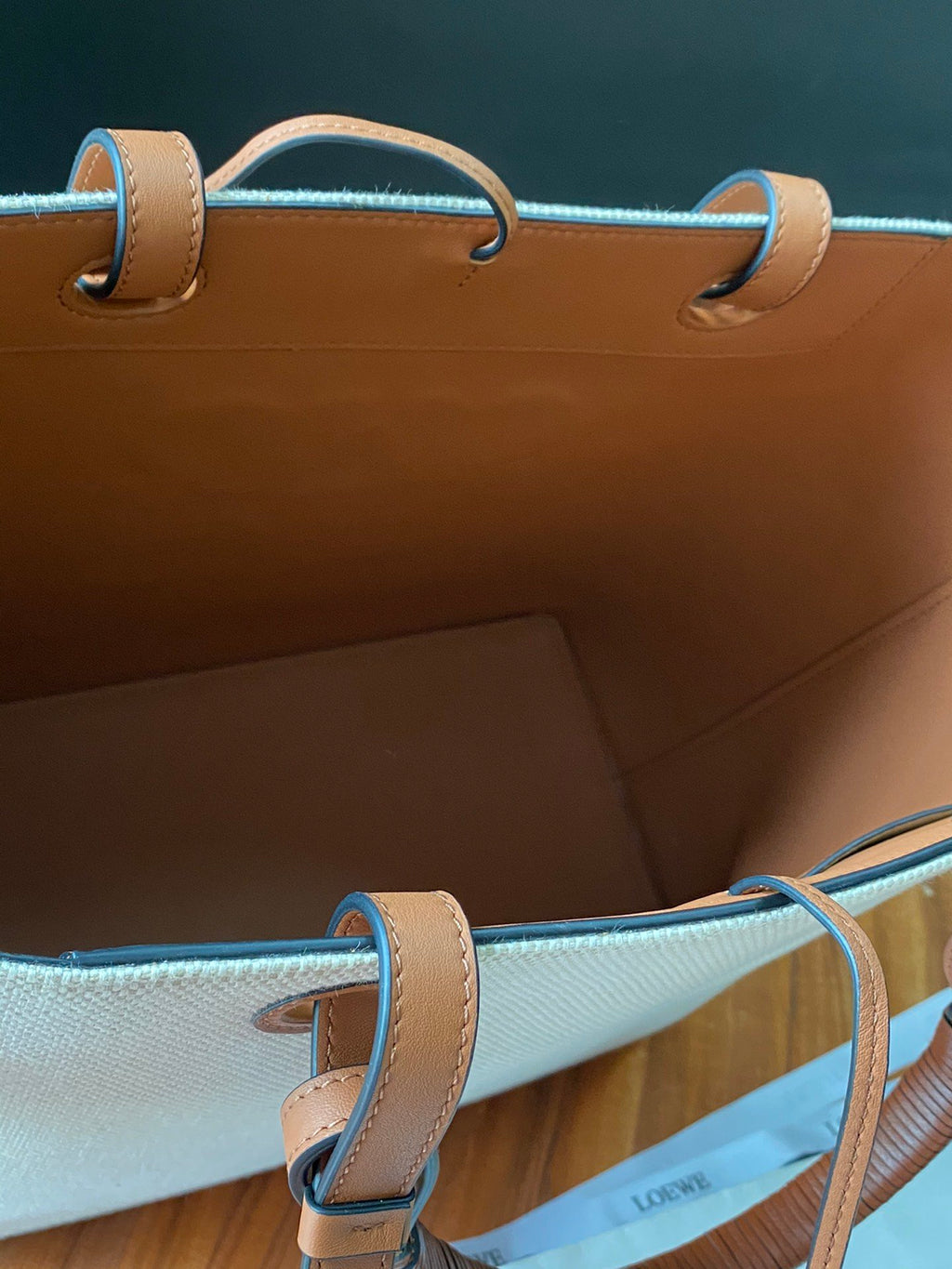 Ecru & tan small anagram tote bag