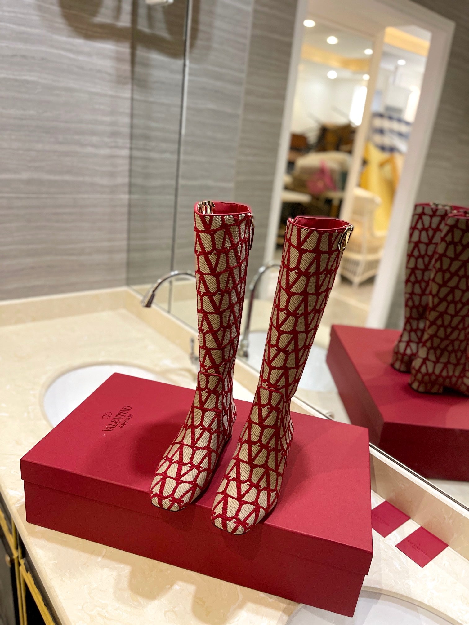 Beige & Red VT Boot In Toile Iconographe 30mm