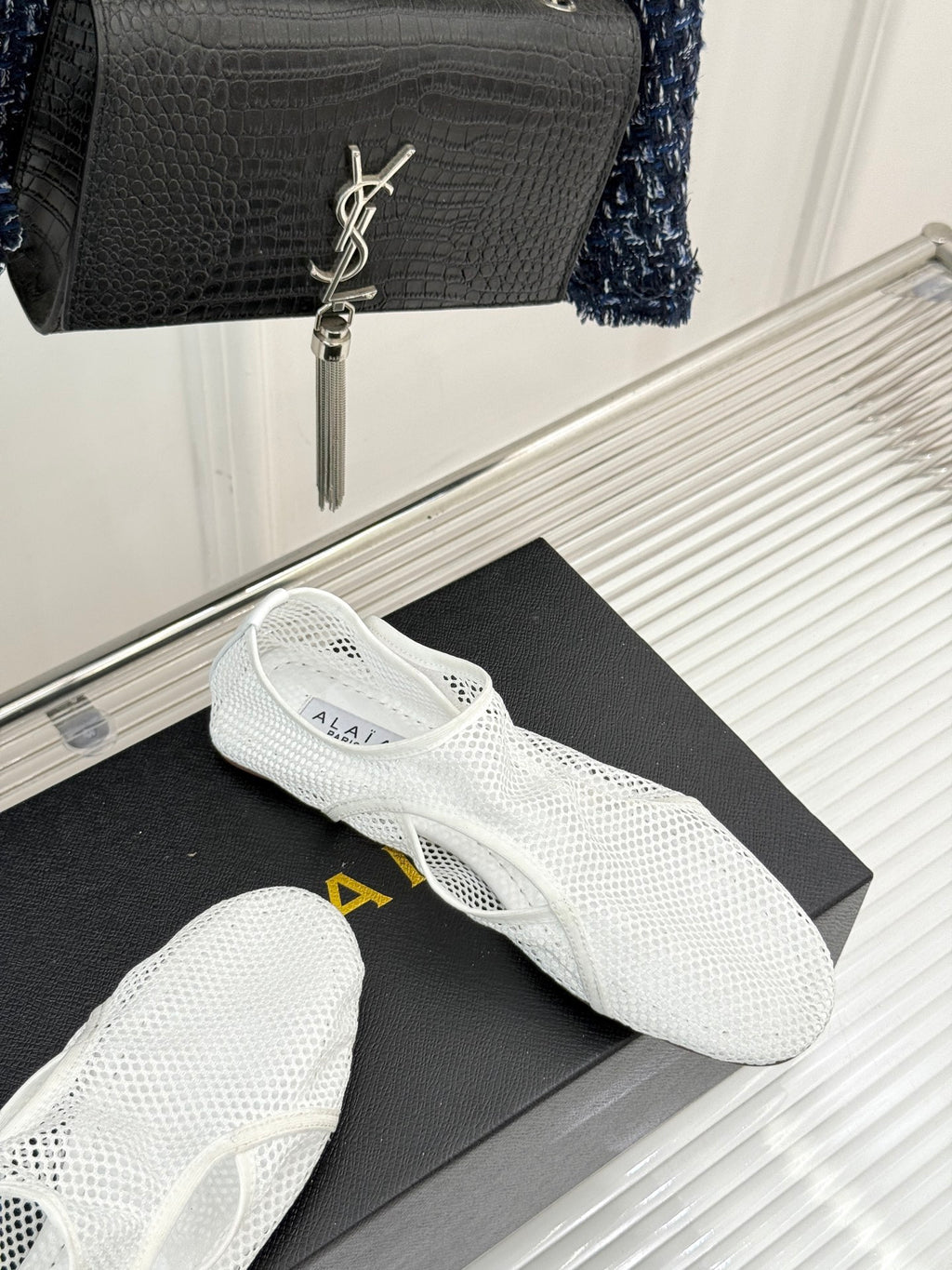 Optic White Slippers In Fishnet