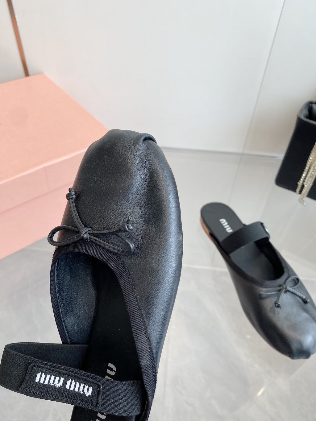 Black Leather Ballerinas Mules