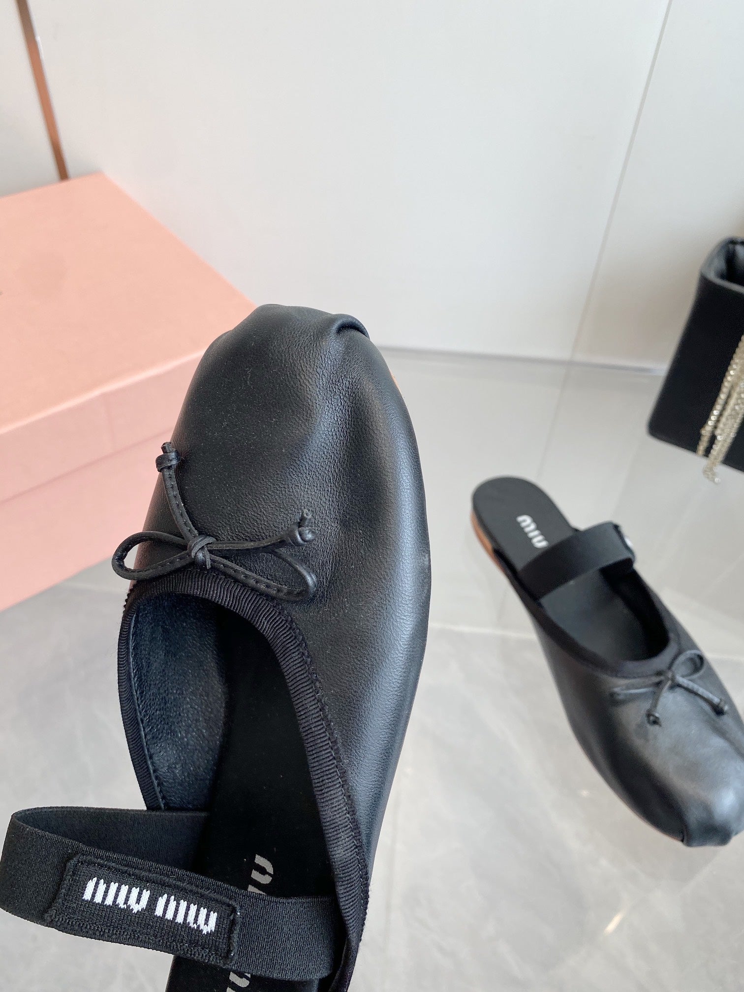 Black Leather Ballerinas Mules