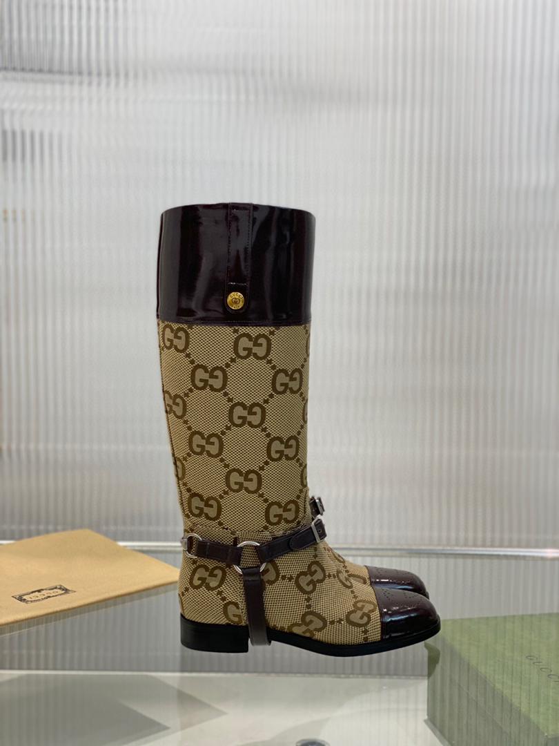 Beige & brown knee-high boot