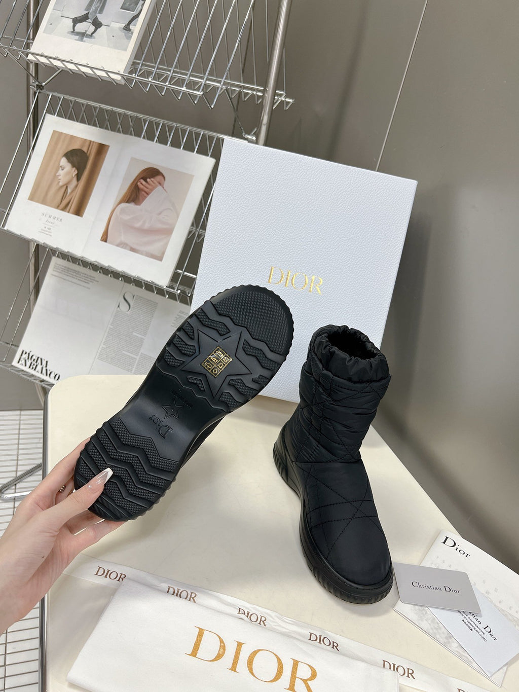 Black DF quilted nylon ankle boot