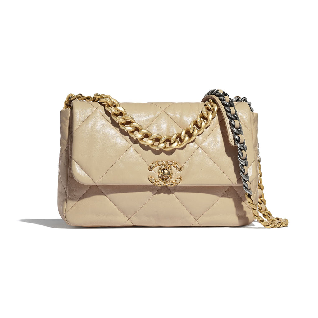 Large beige 19 flap bag