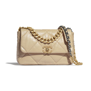 Large beige 19 flap bag