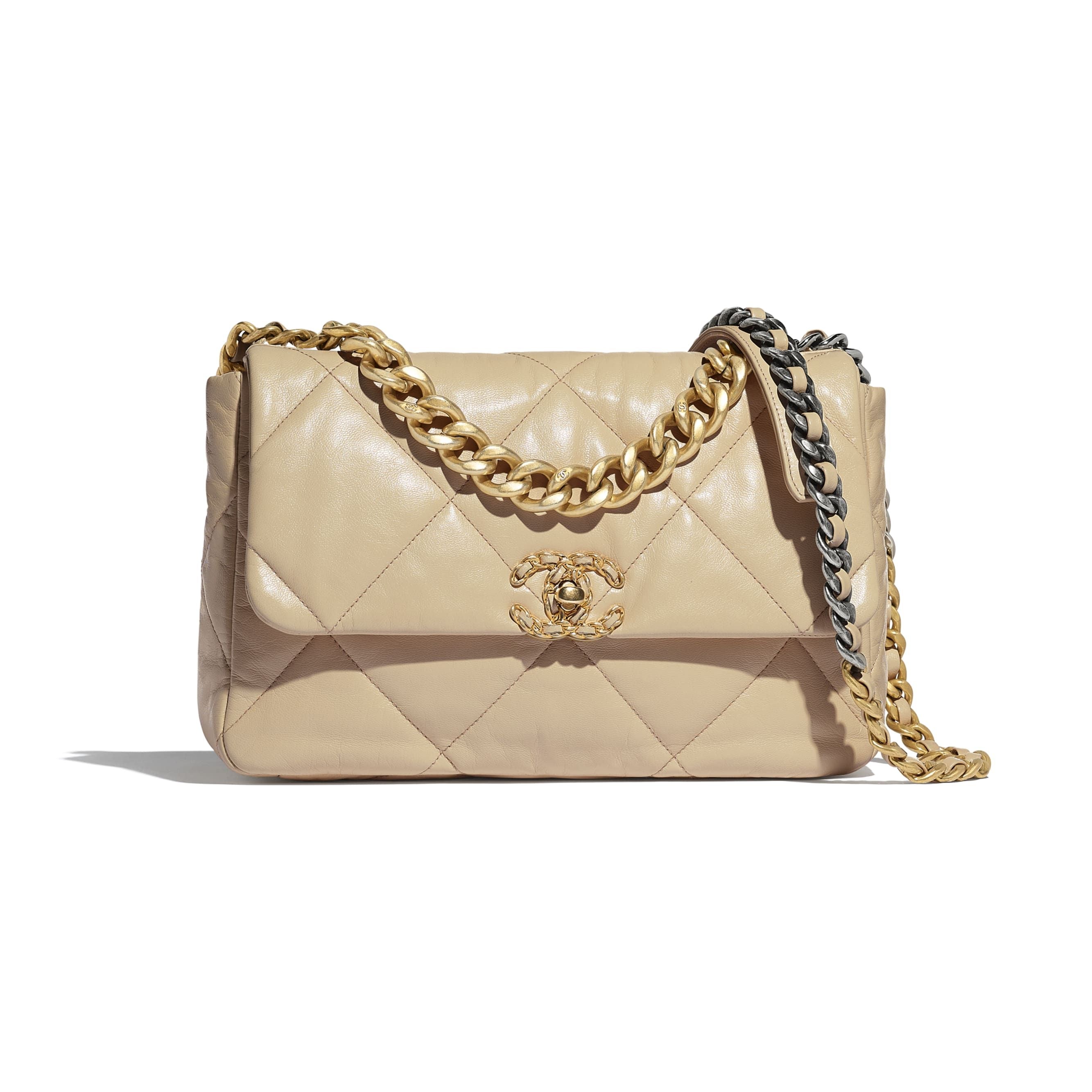 Large beige 19 flap bag