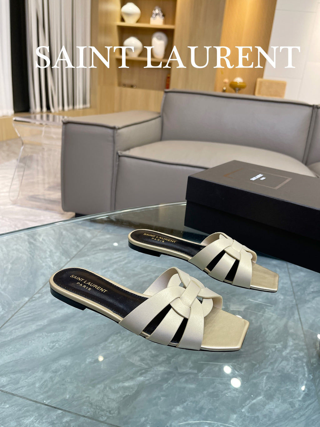 Pale Gold YT Mules In Leather