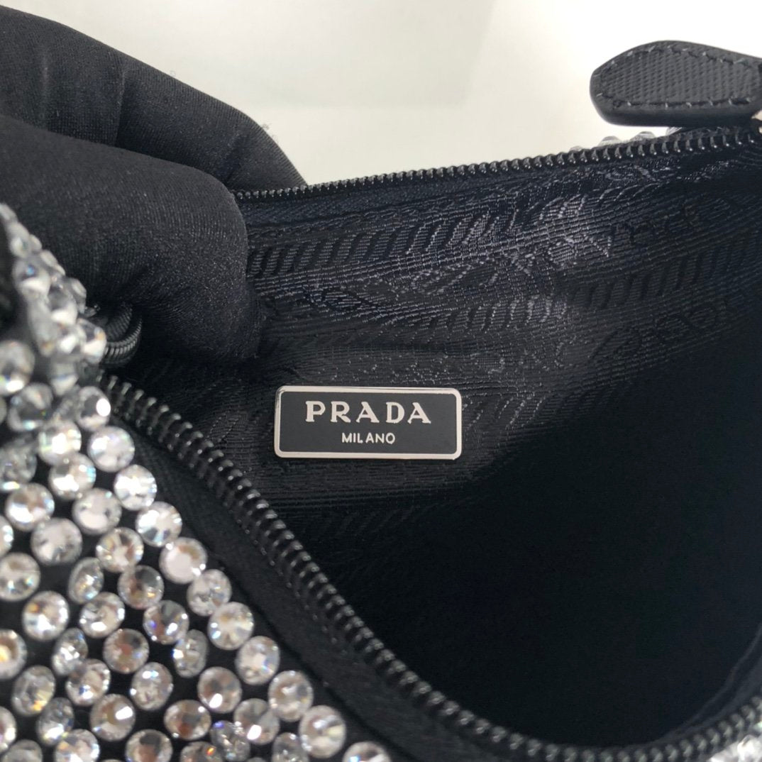 Black satin mini-bag with crystal