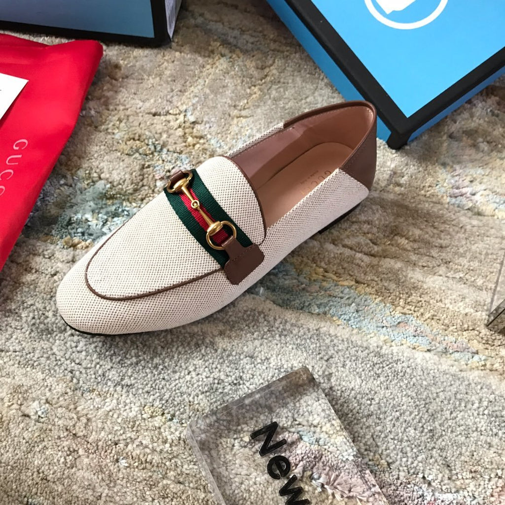 Beige & brown GB collapsible-heel loafers