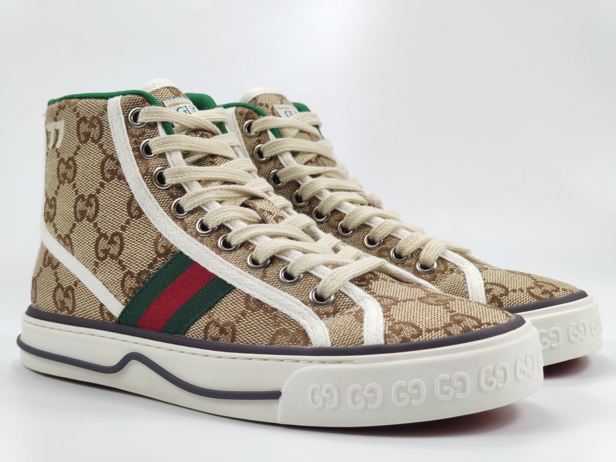 Women's Beige & ebony tennis high top sneaker