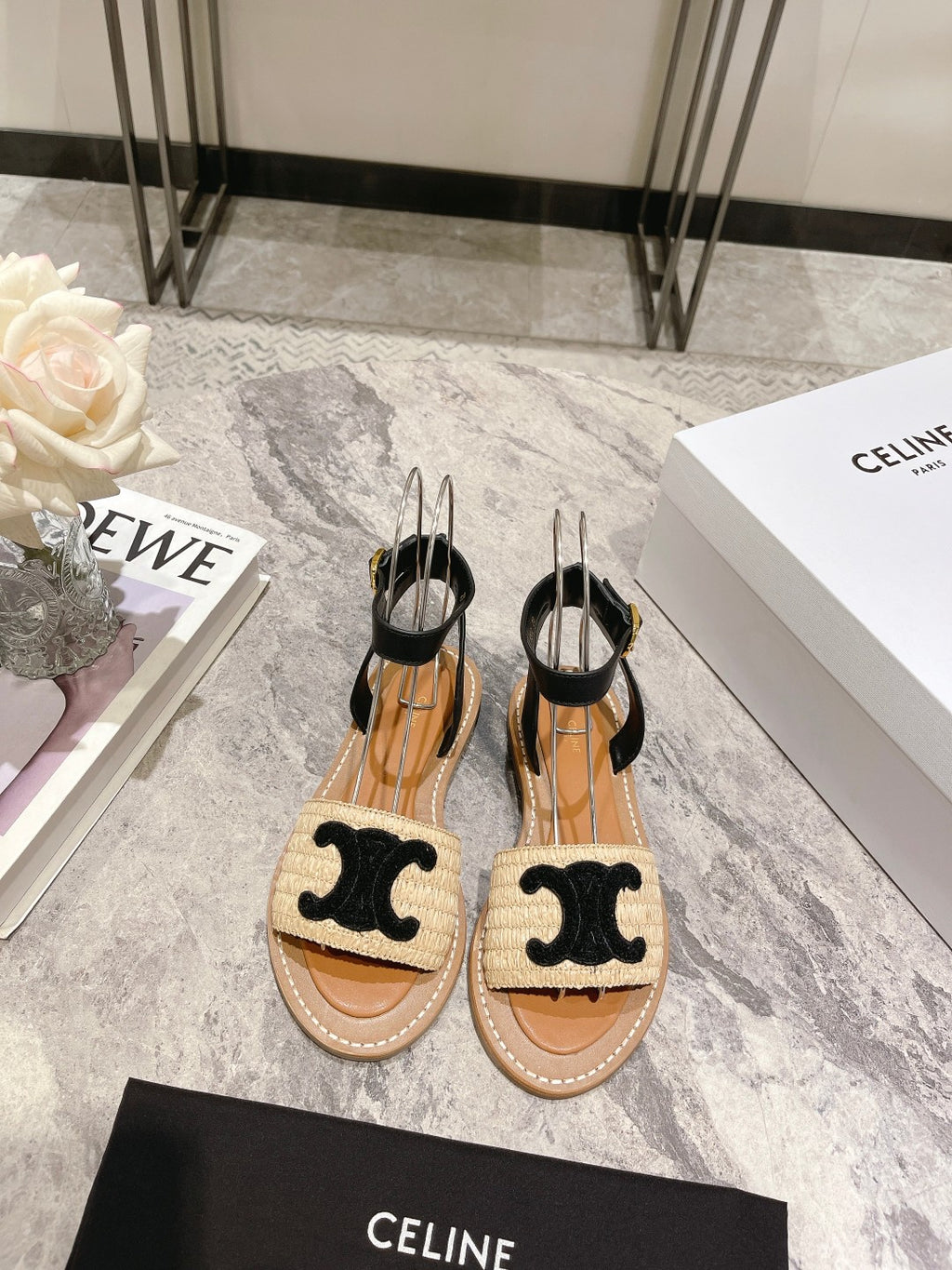 Beige & Black CL Flat Strap Sandal