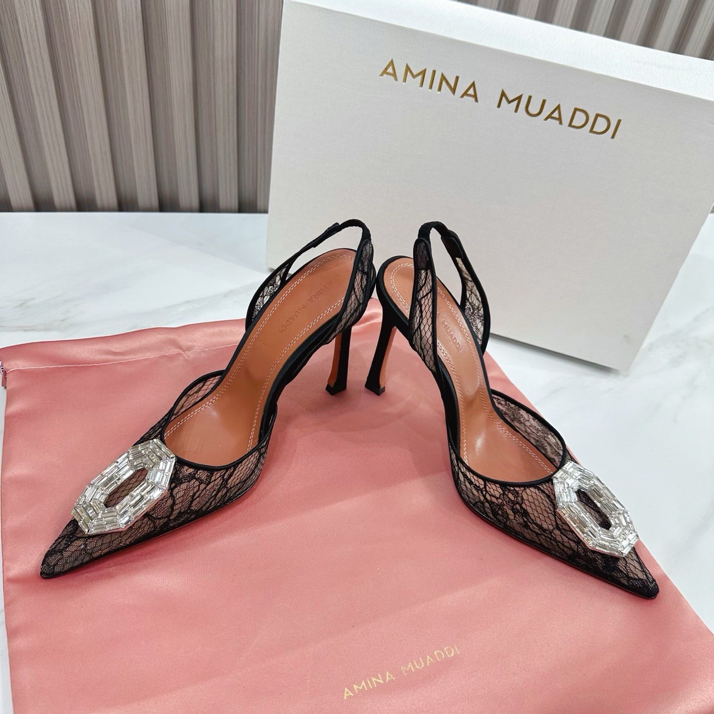 Black Camelia 90 Lace Slingback Pumps