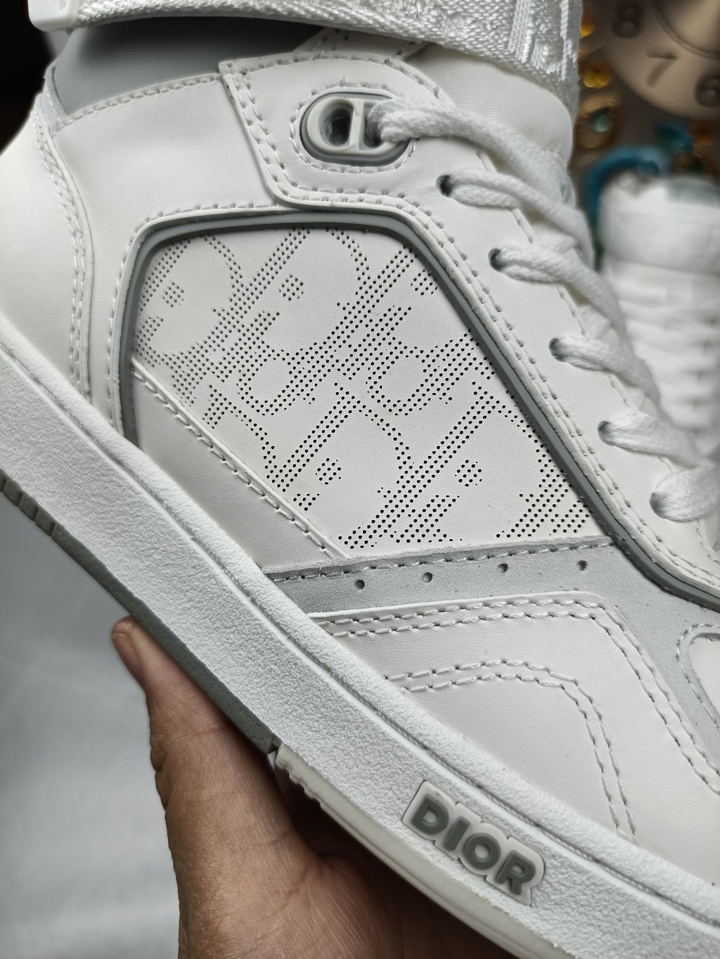 Women's White and gray DB mid-top sneaker