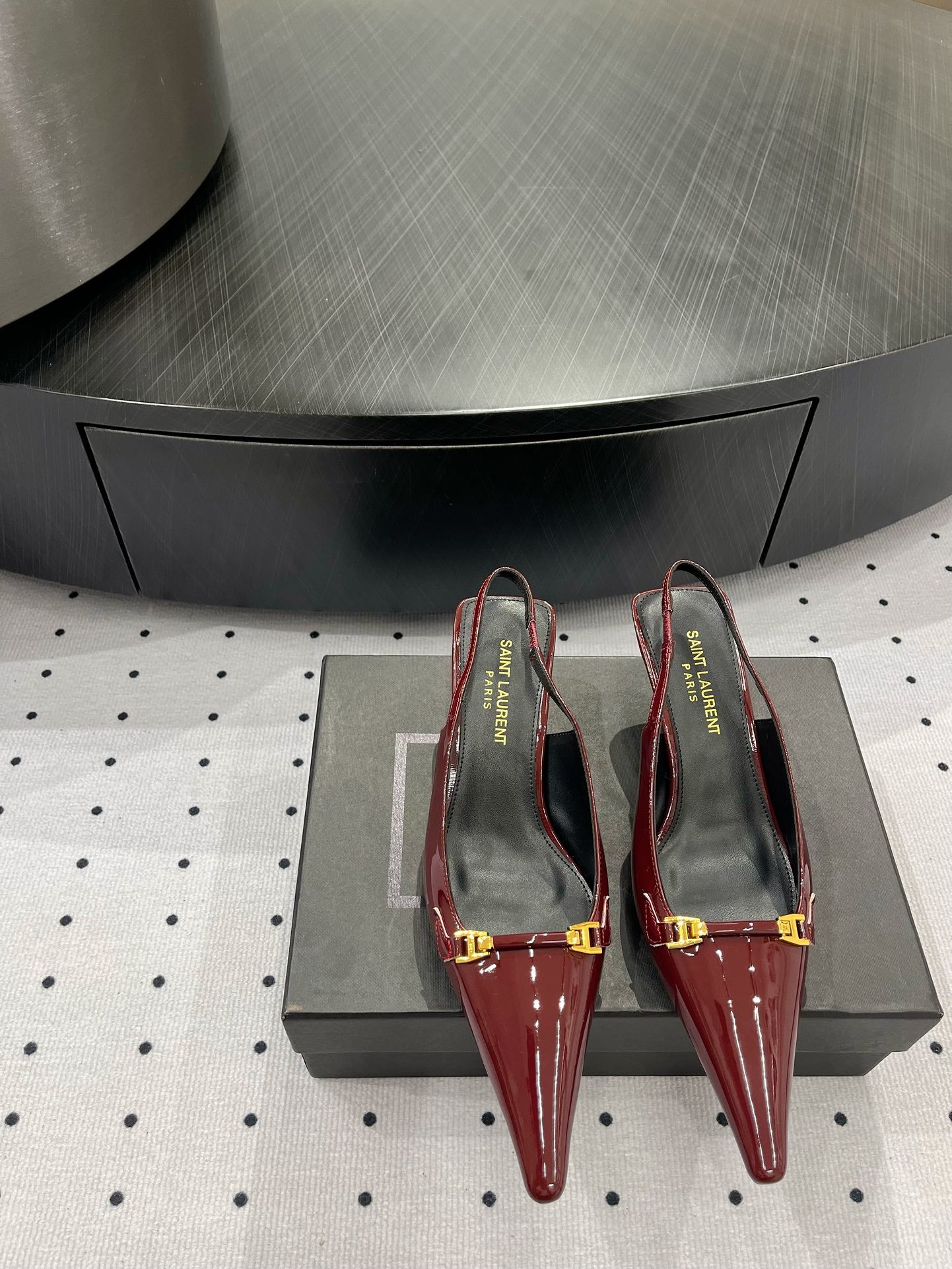 Deep Bordeaux YC Slingback Pumps In Patent Leathe