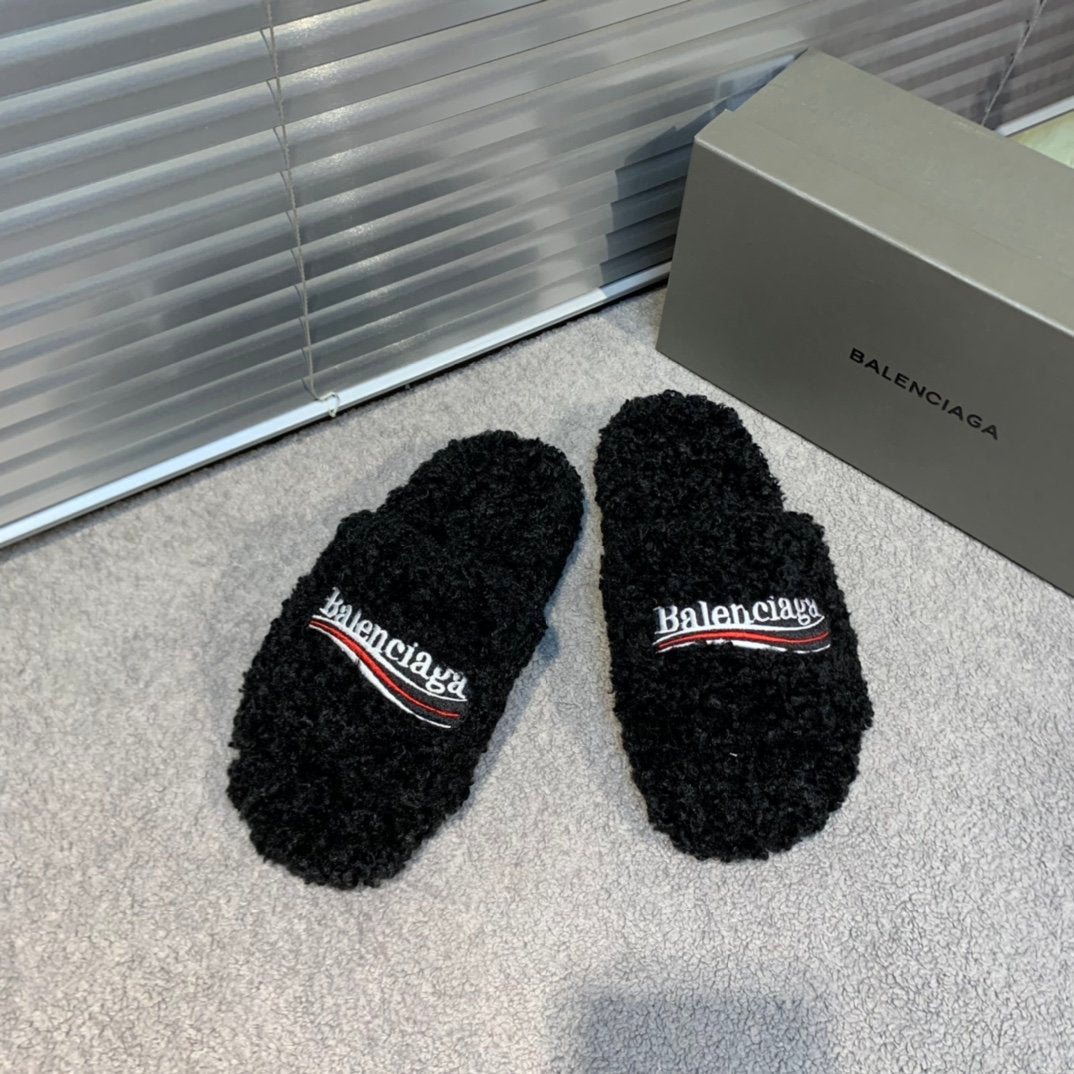 Men's Black BL Furry slides