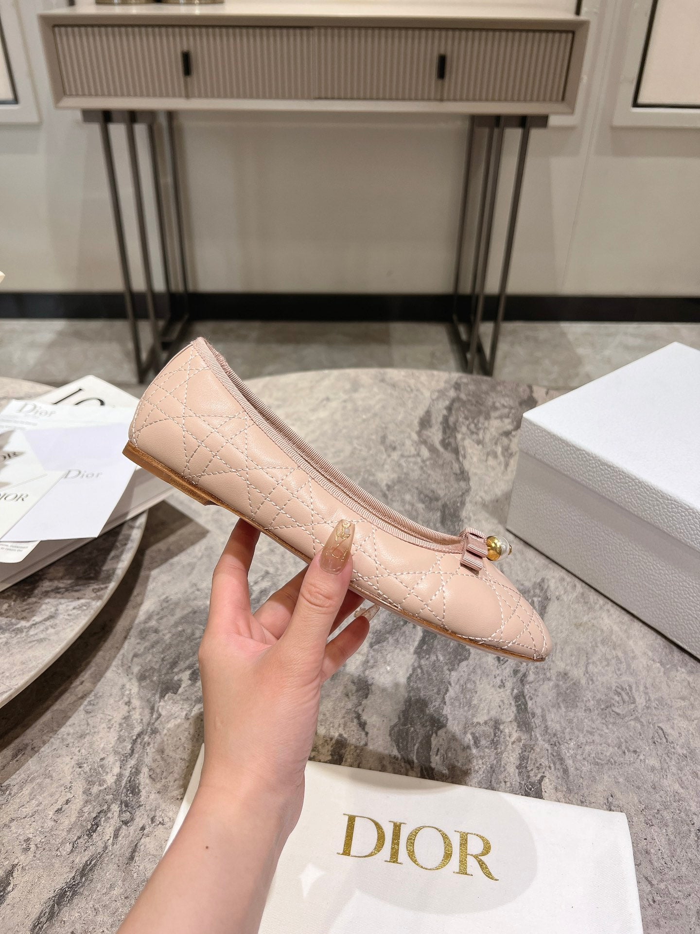 Nude Quilted Ballet Flat