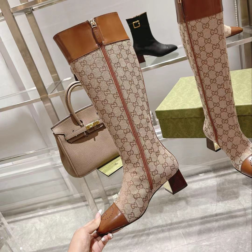 Beige G knee-high boot
