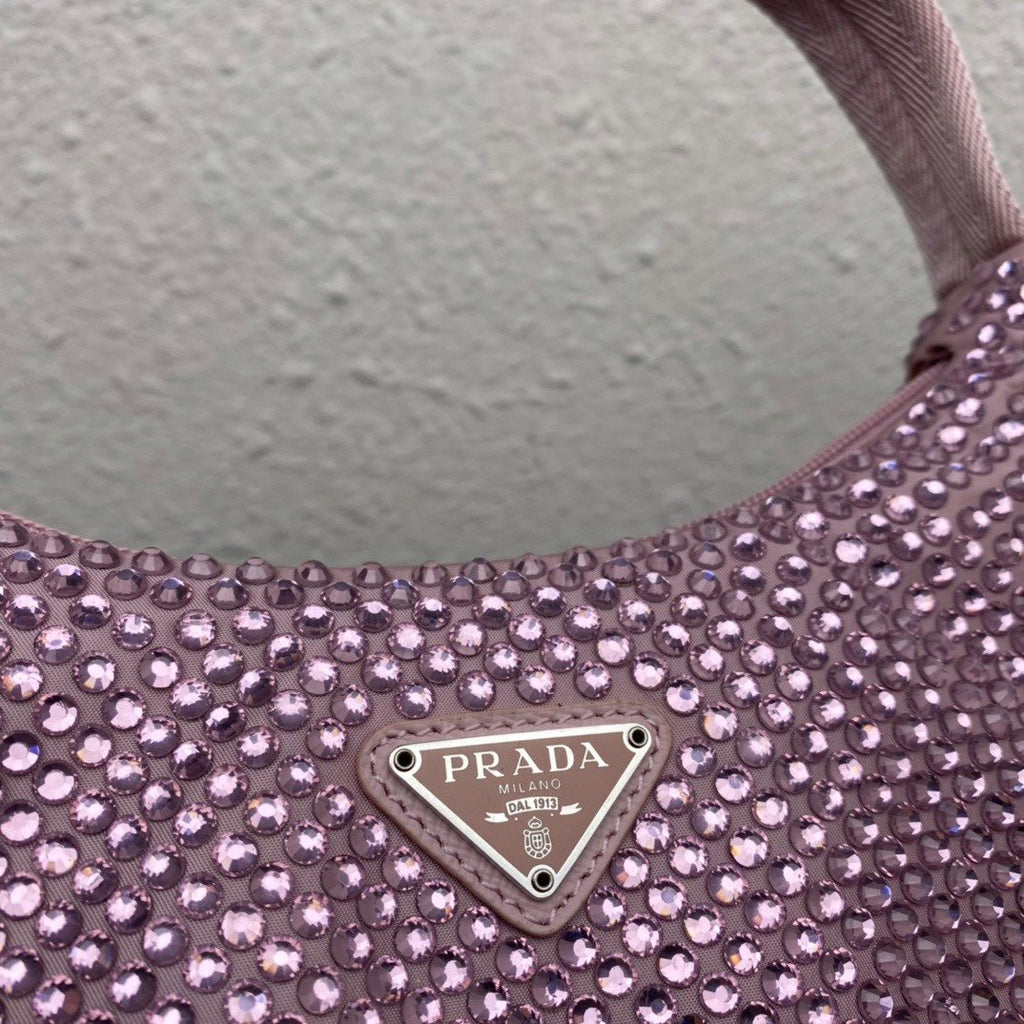Pink satin mini-bag with crystals