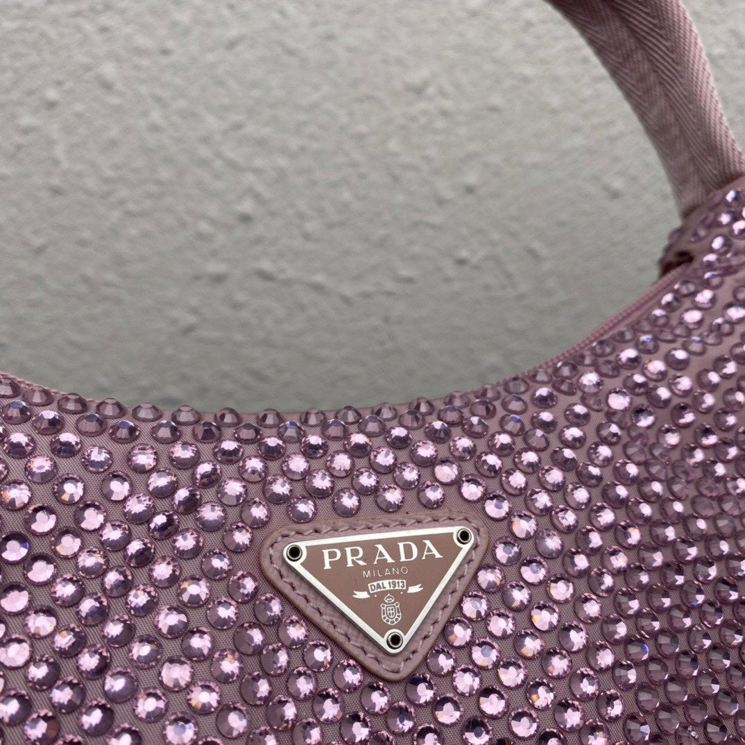 Pink satin mini-bag with crystals