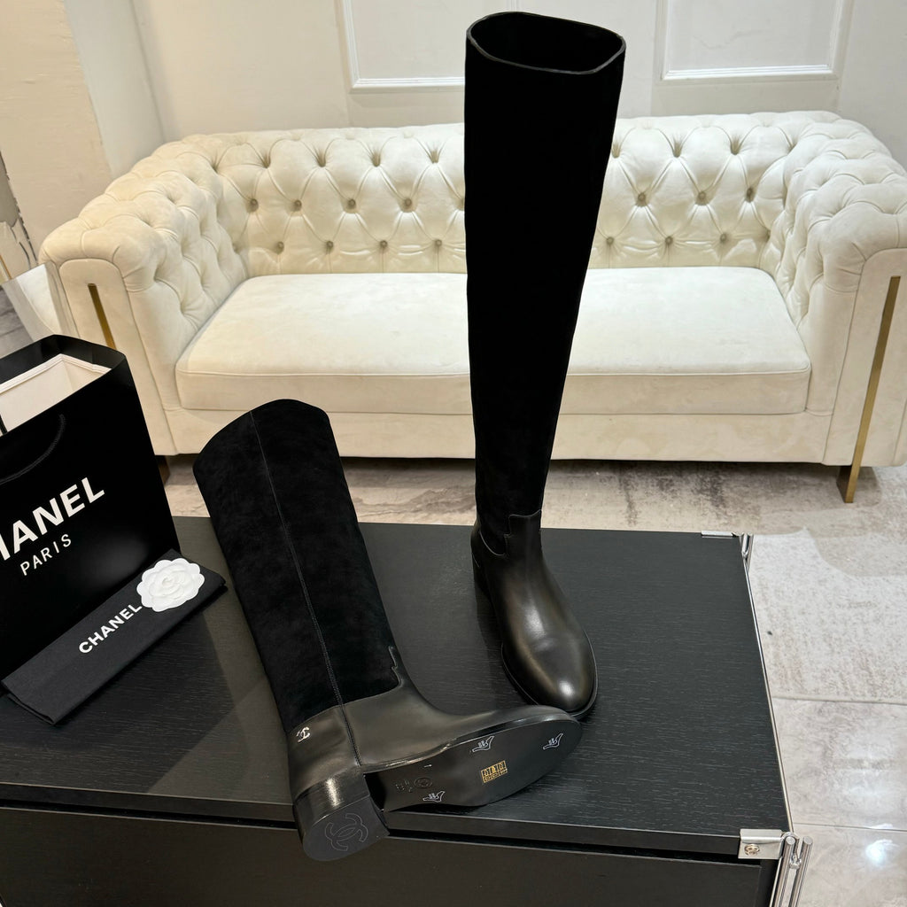 Black Velvet Thigh Boots