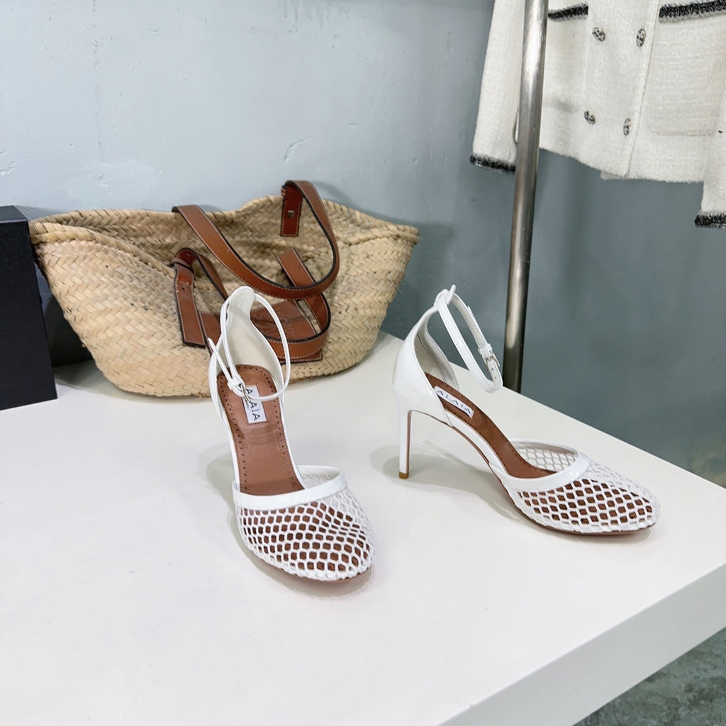 White High Fishnet Pumps