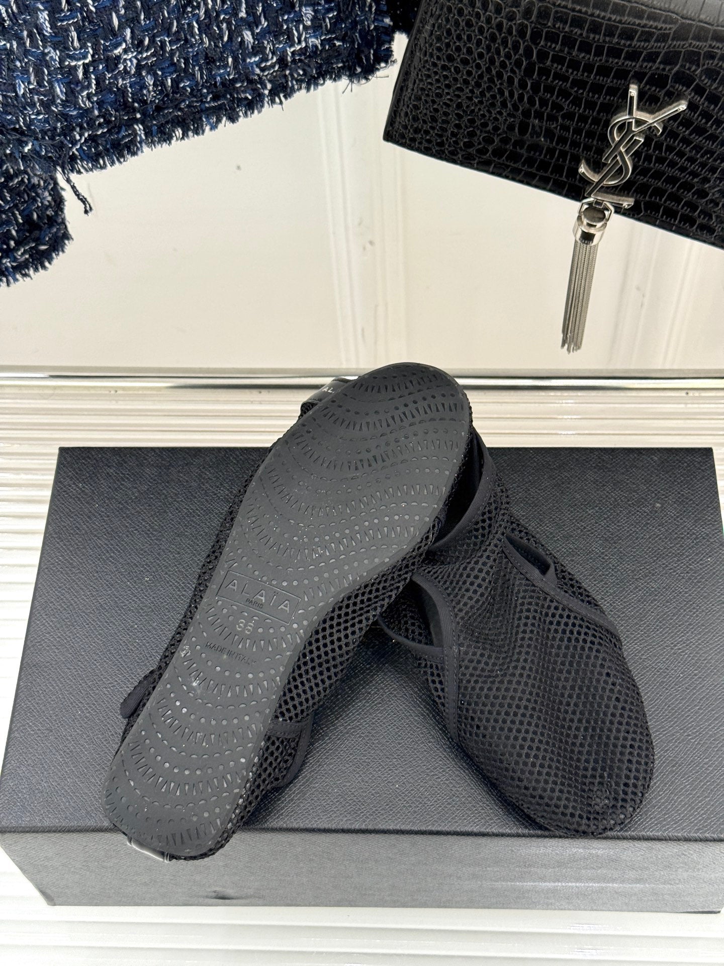 Black Slippers In Fishnet