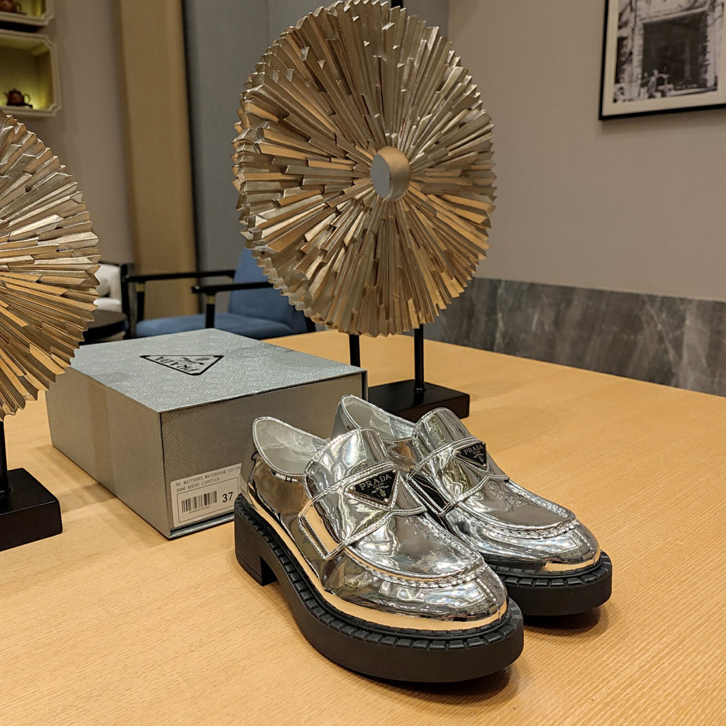 Silver Metallic leather loafers