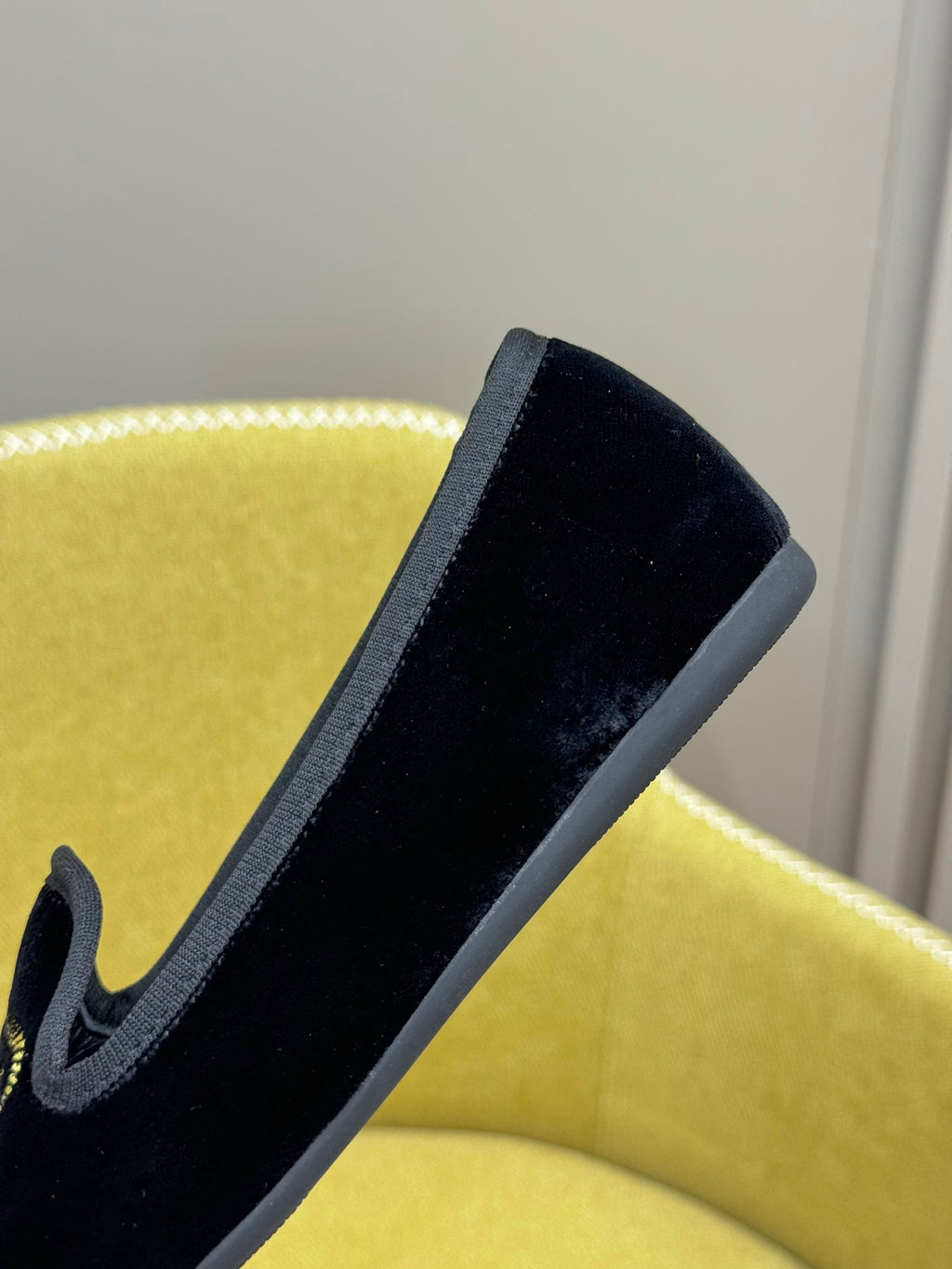 Black Velvet Slippers With Embroidered Logo