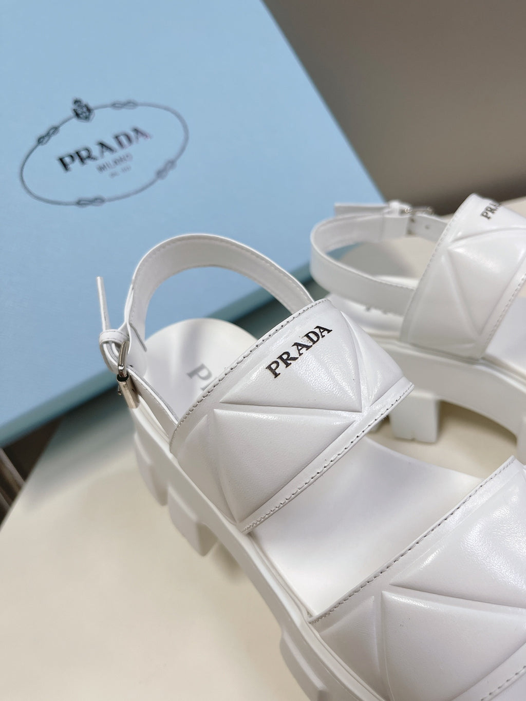 White PM Leather Sandals
