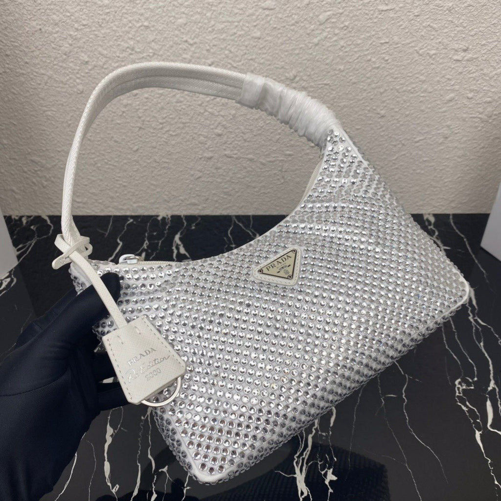 White satin mini-bag with crystals