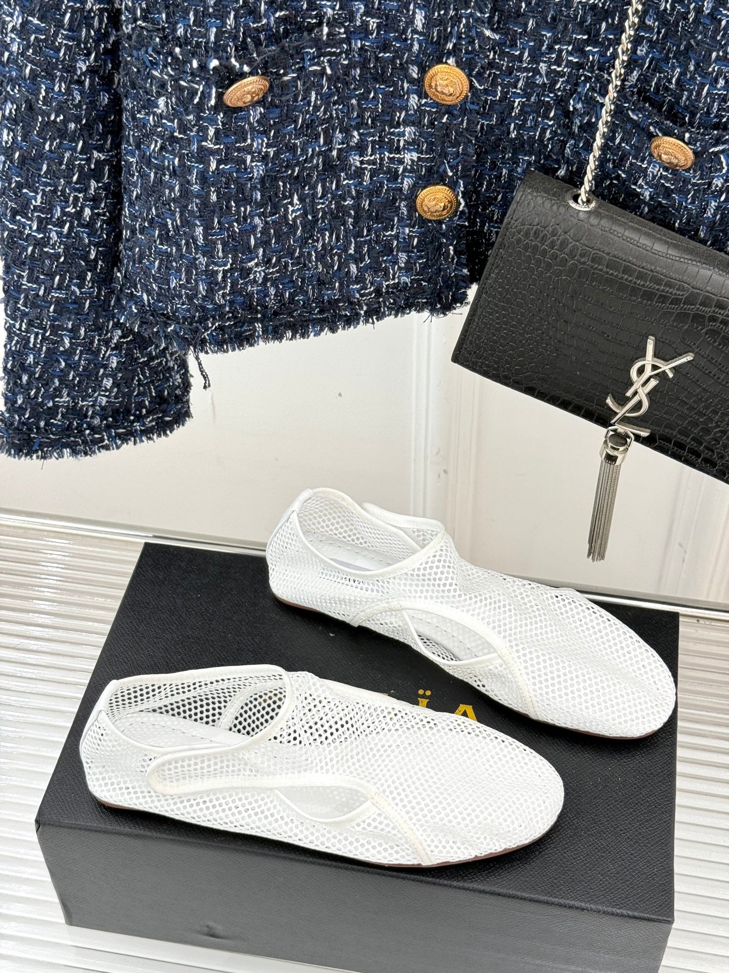 Optic White Slippers In Fishnet