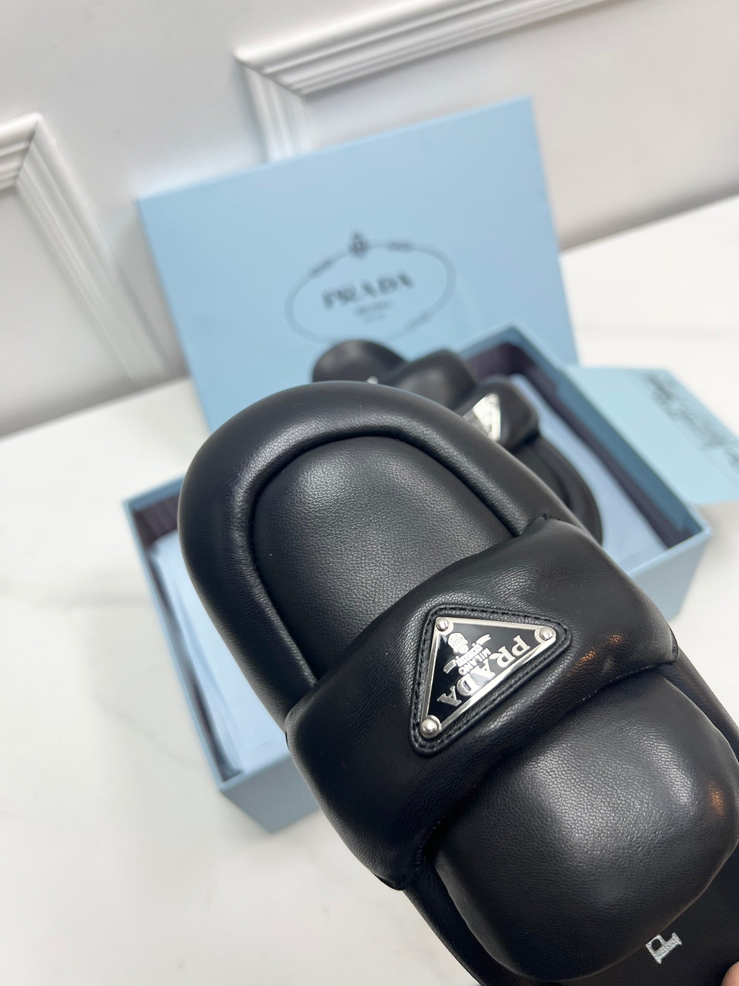 Black P soft padded leather sabots