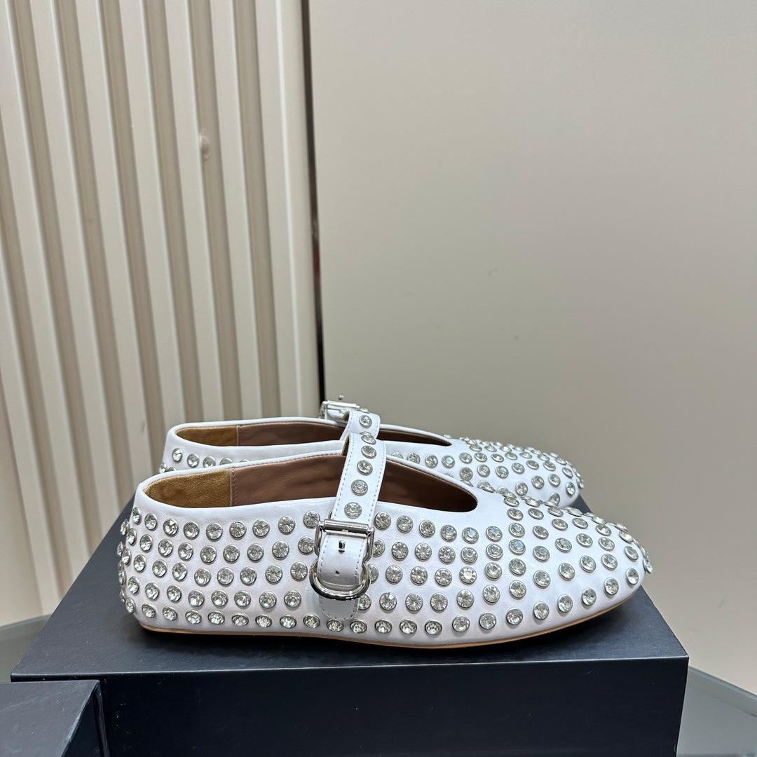 White Strass Ballet Flats