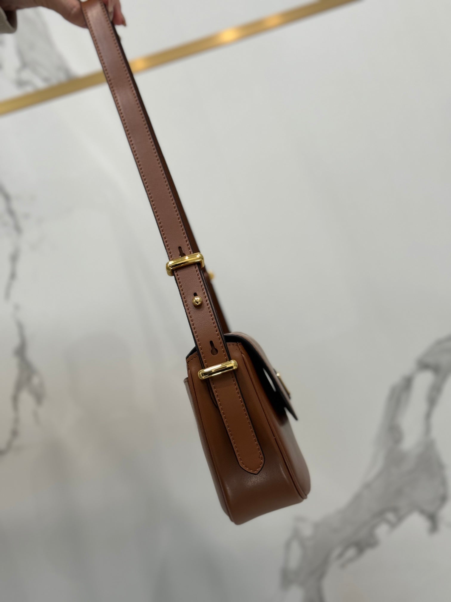 Cognac PA Leather Shoulder Bag With Flap