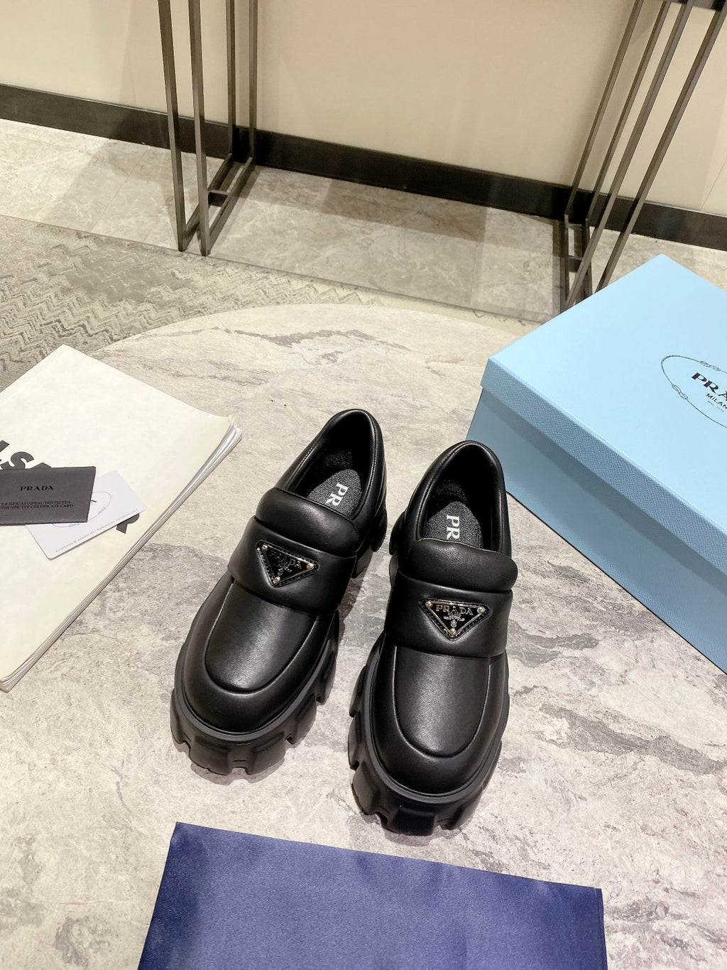 Black Soft Padded Leather Loafers