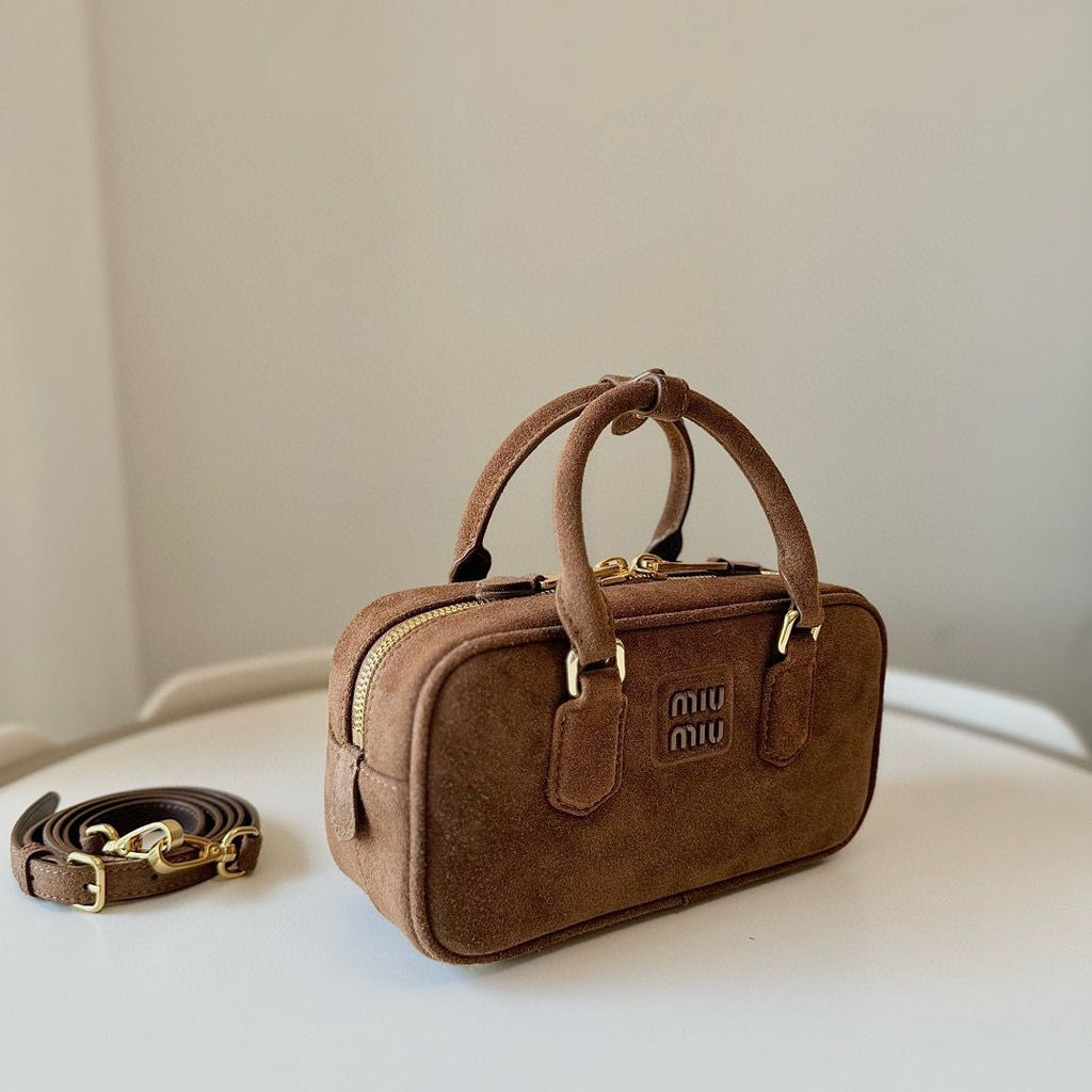 Cocoa Brown Arcadie Padded Suede Top-Handle Bag