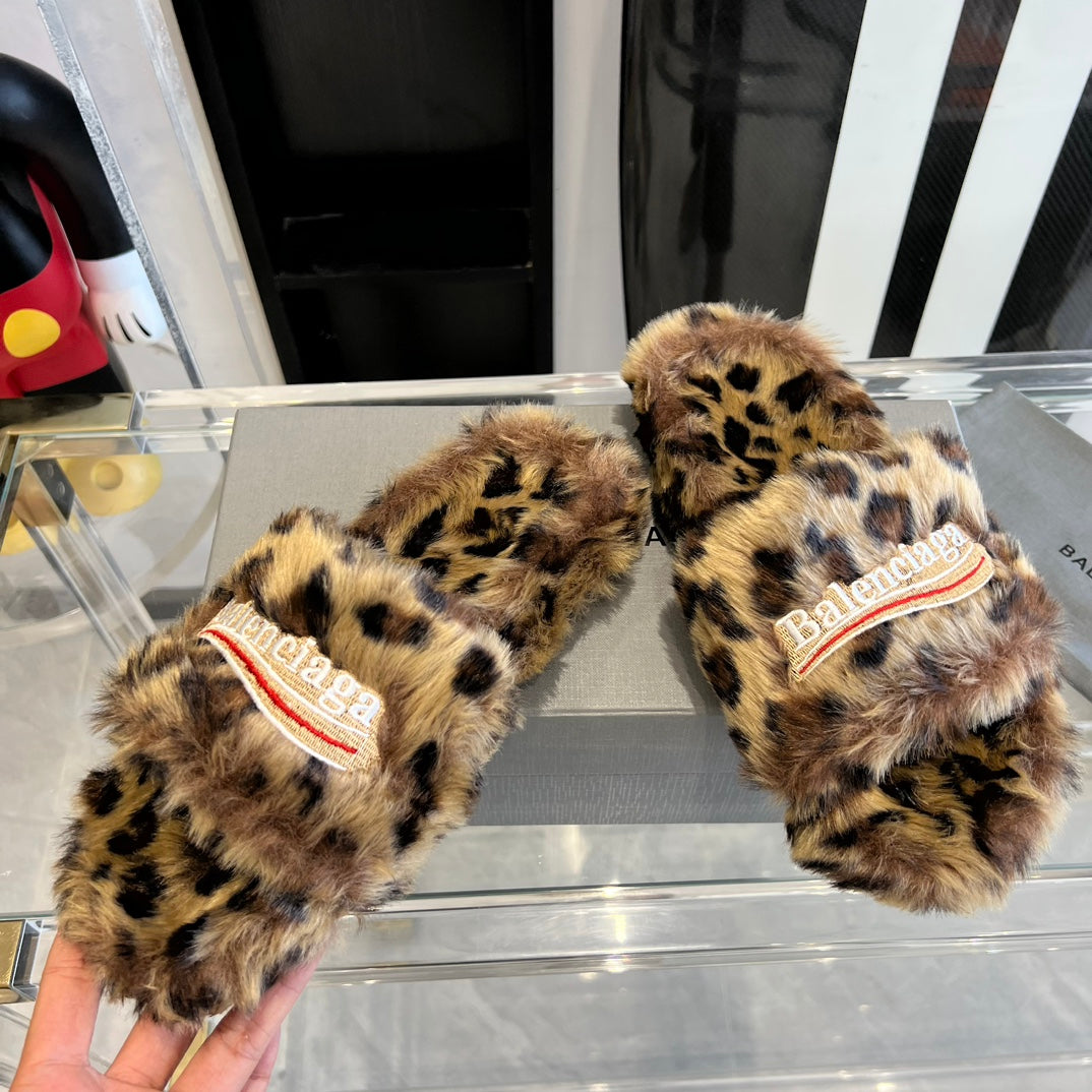 Brown & Black Furry Slides Slip-On Sandals