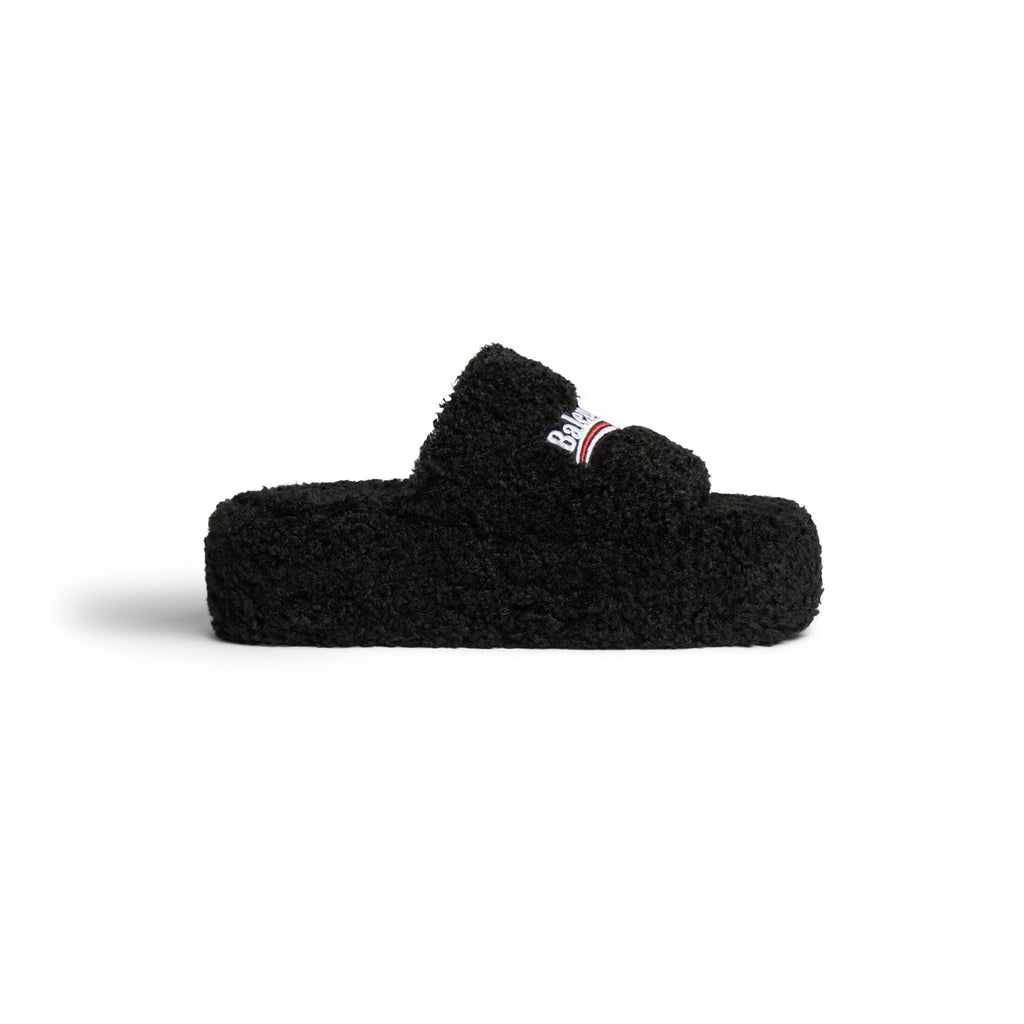 Black Furry Platform Sandal
