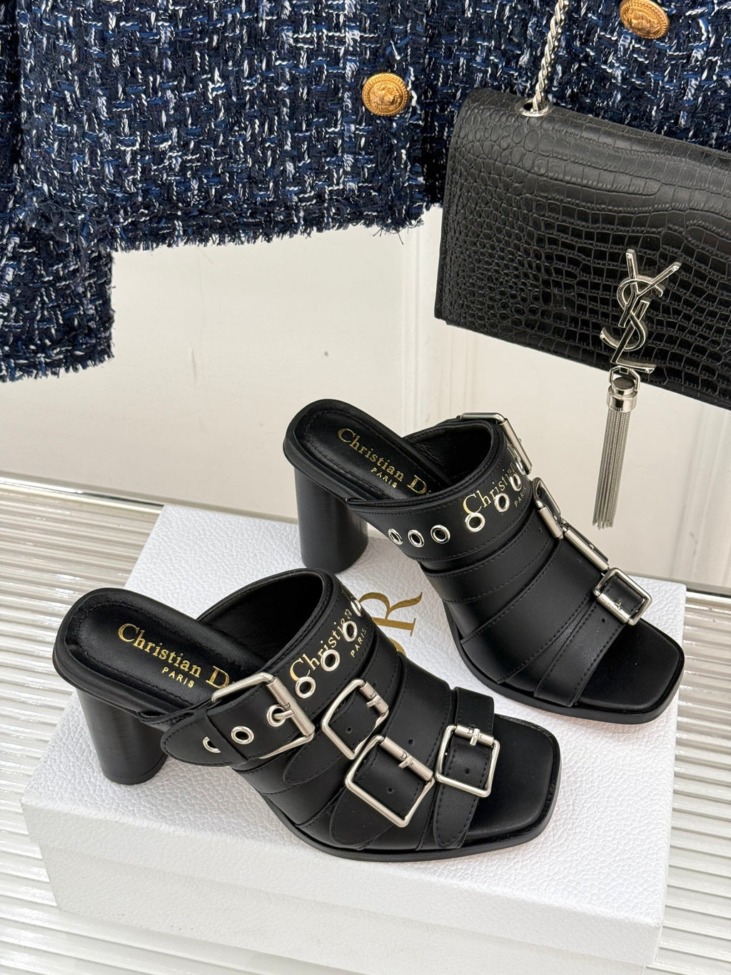 Black Punk Heeled Slide