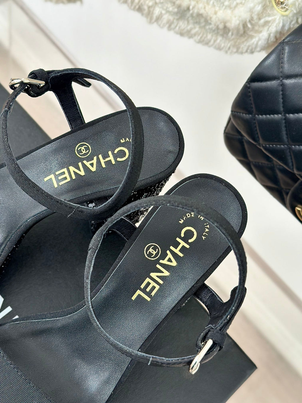 Black & Silver CC Sandals