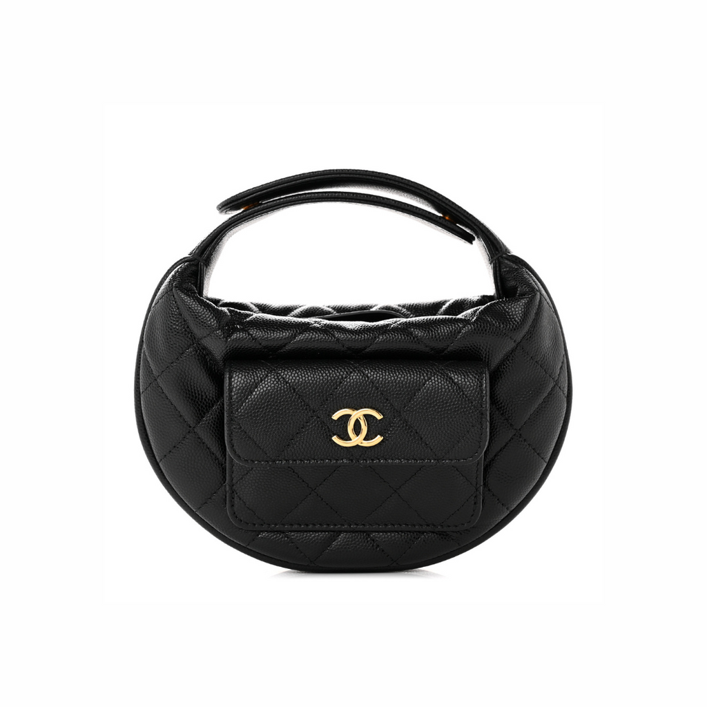 Black Caviar Quilted Pouch Pocket Hobo Bag