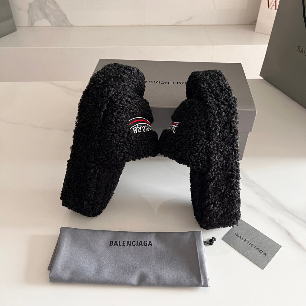 Black Furry Platform Sandal