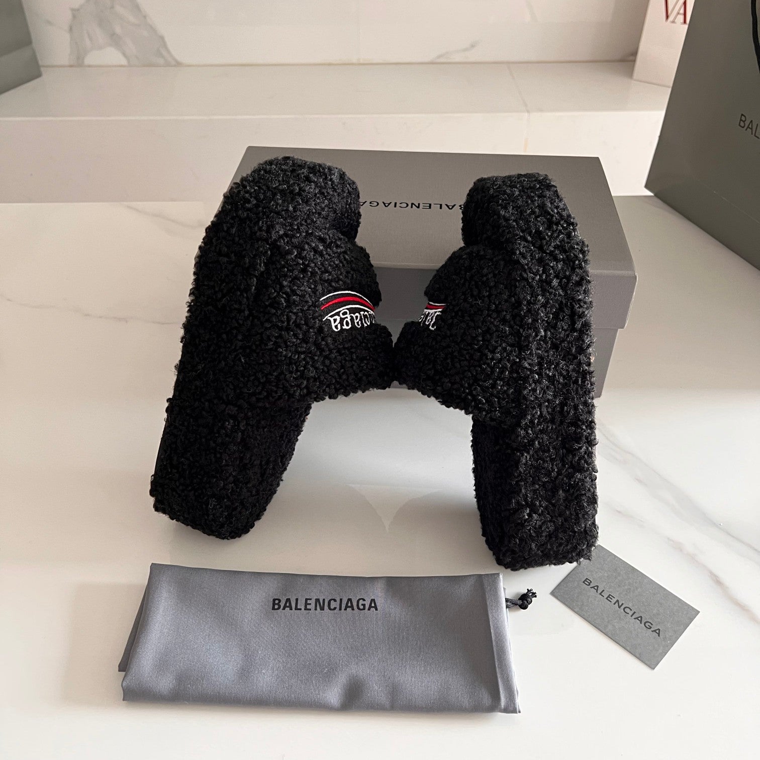 Black Furry Platform Sandal