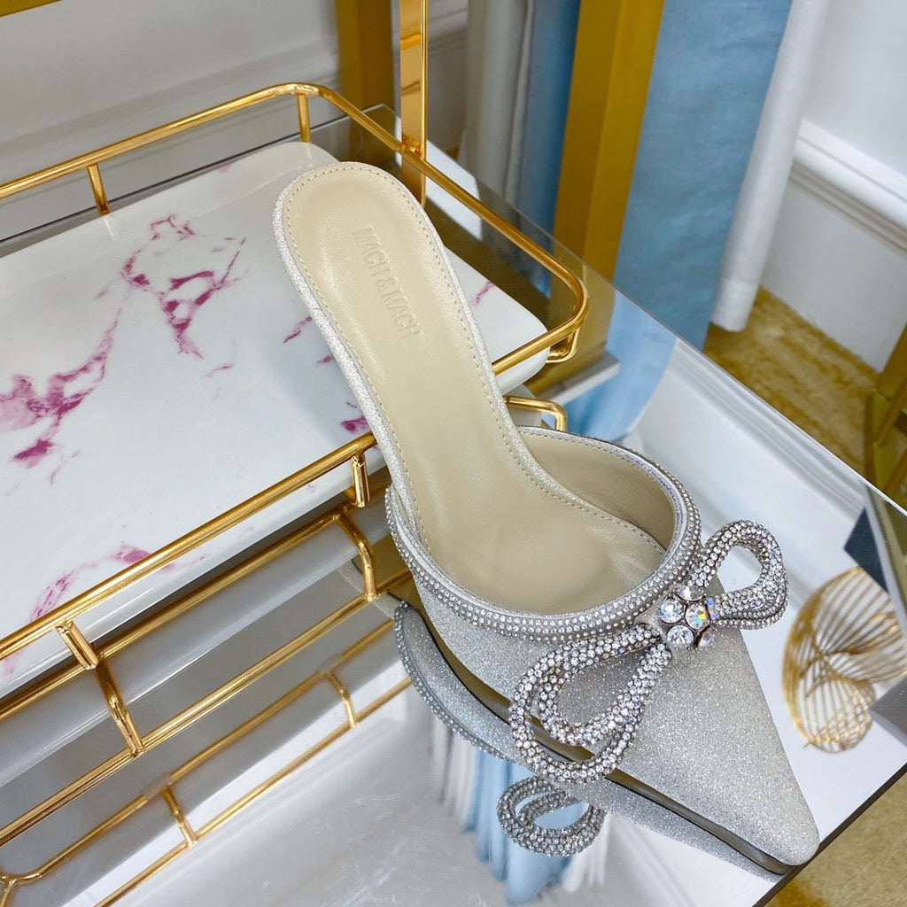 Metallic glitter double bow mule