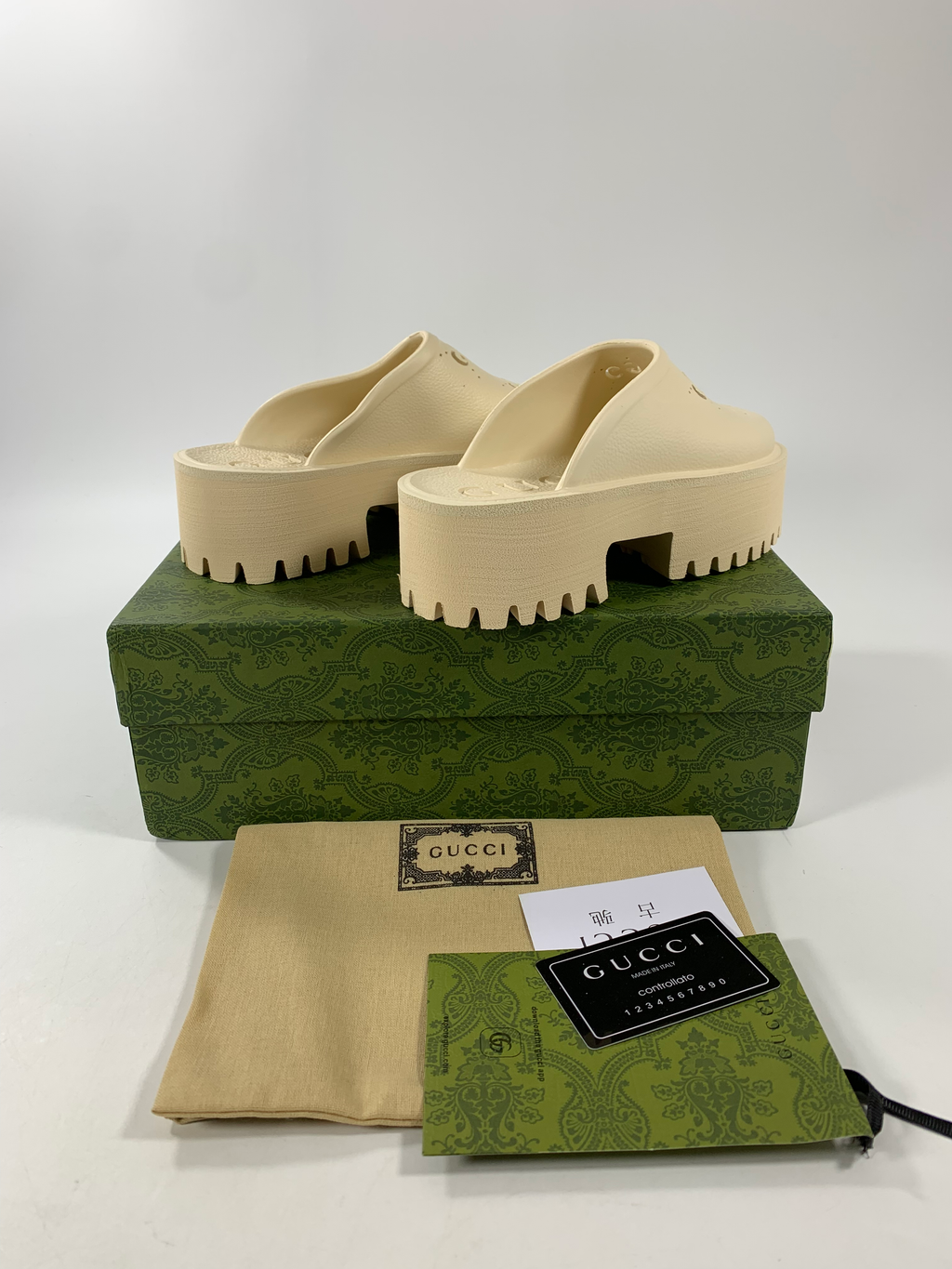 White GE rubber platform mules