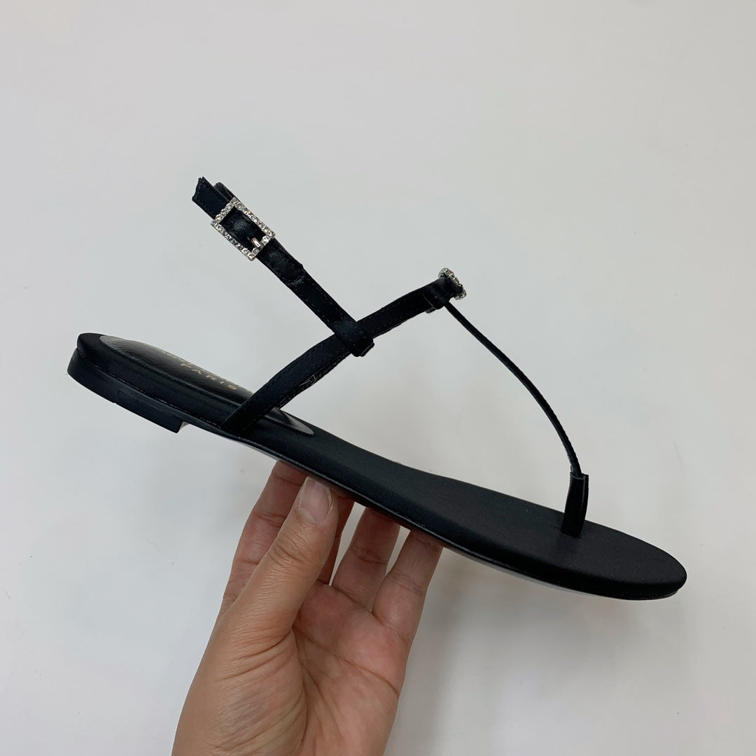 Black J Flat Sandals In Satin Crepe